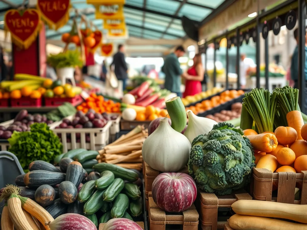 Local farmer market with fresh produce, vibrant colors, and sustainable agricultural practices, professional photography